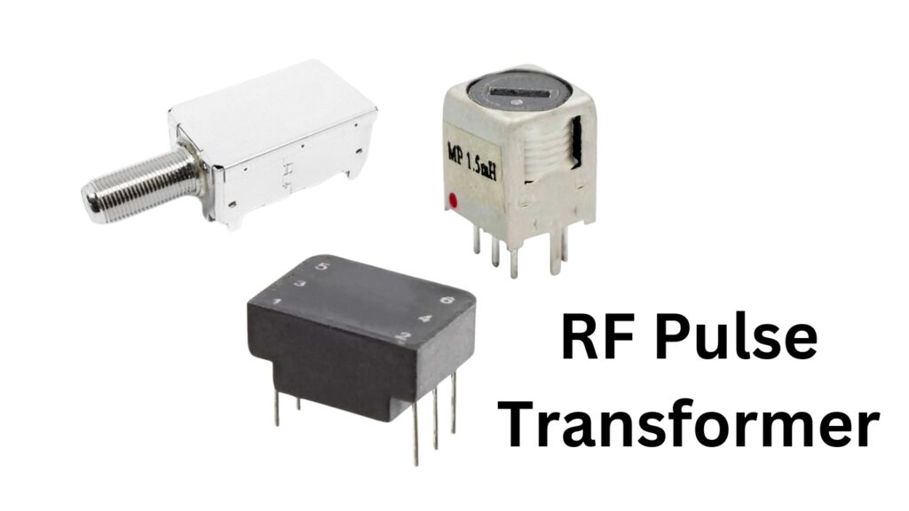 Image of an RF pulse transformer, showcasing its compact design and electrical connections for signal processing applications.