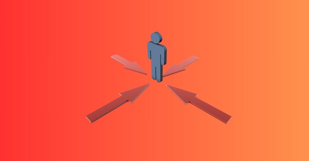 A person stands before various arrows pointing in different directions, representing decision-making and pathways in life.