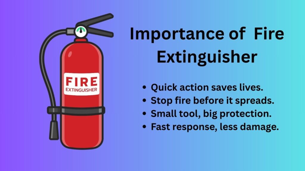 A fire extinguisher displayed prominently, emphasizing its critical role in fire safety and emergency preparedness.
