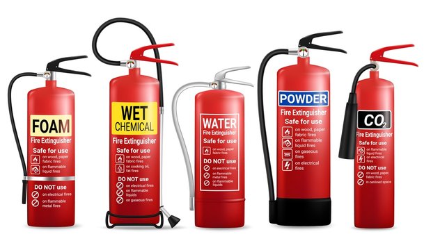 A fire extinguisher displayed against a white background, highlighting its role in emergency preparedness.